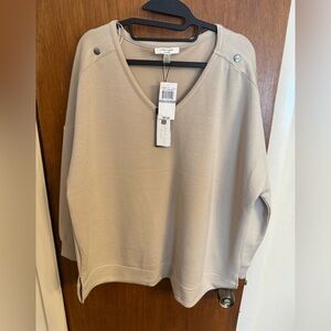New With Tags, Size 1X, Cable & Gauge Feather Gray V-Neck Pullover